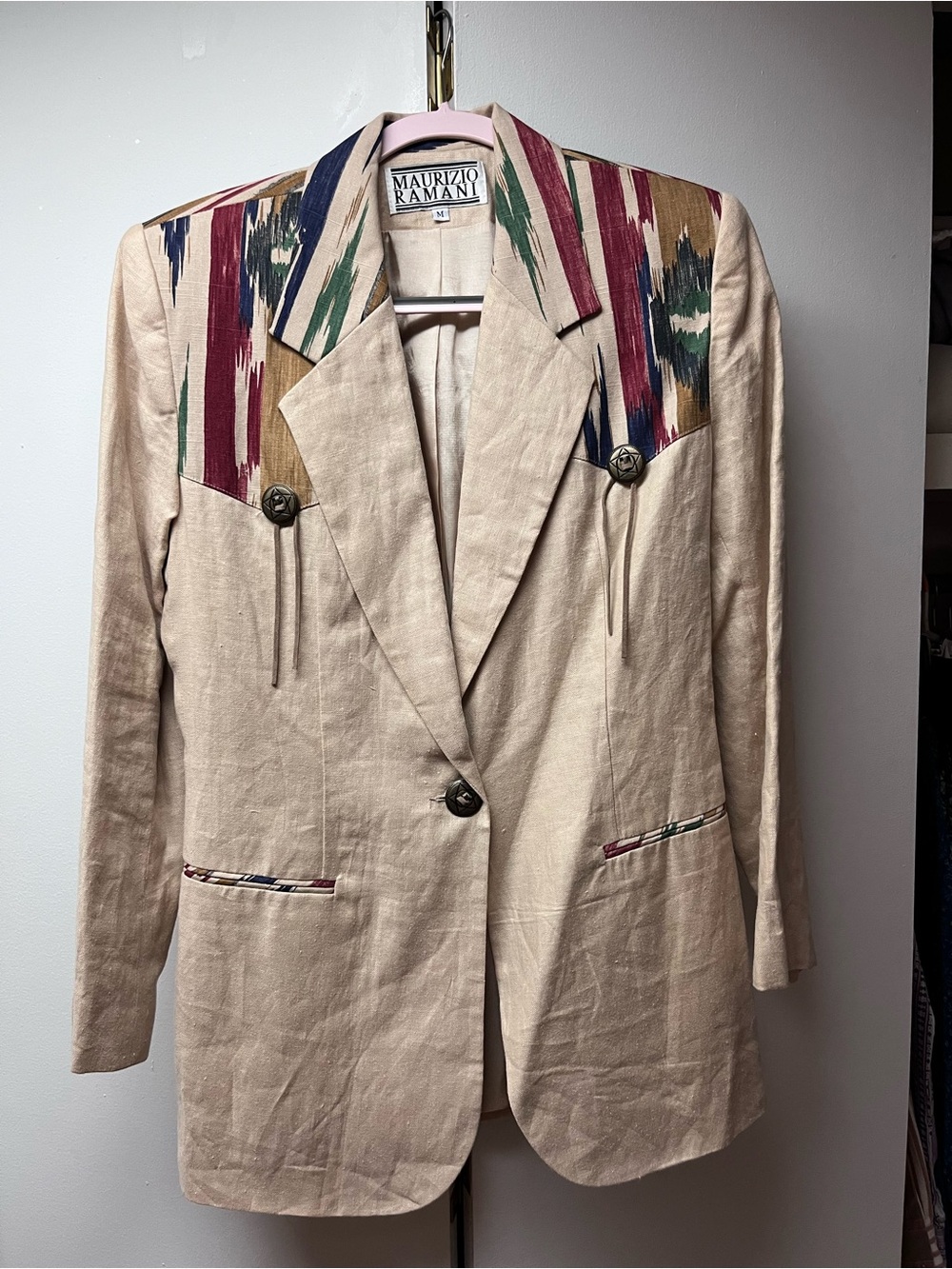 Cream Blazer with Multicolor Shoulder Accents